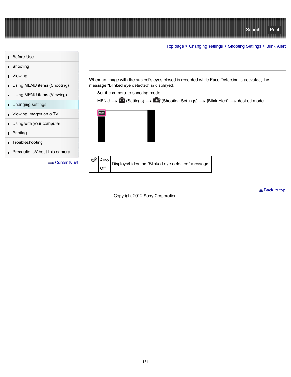 Blink alert, Cyber-shot user guide | Sony DSC-TX20 User Manual | Page 171 / 262