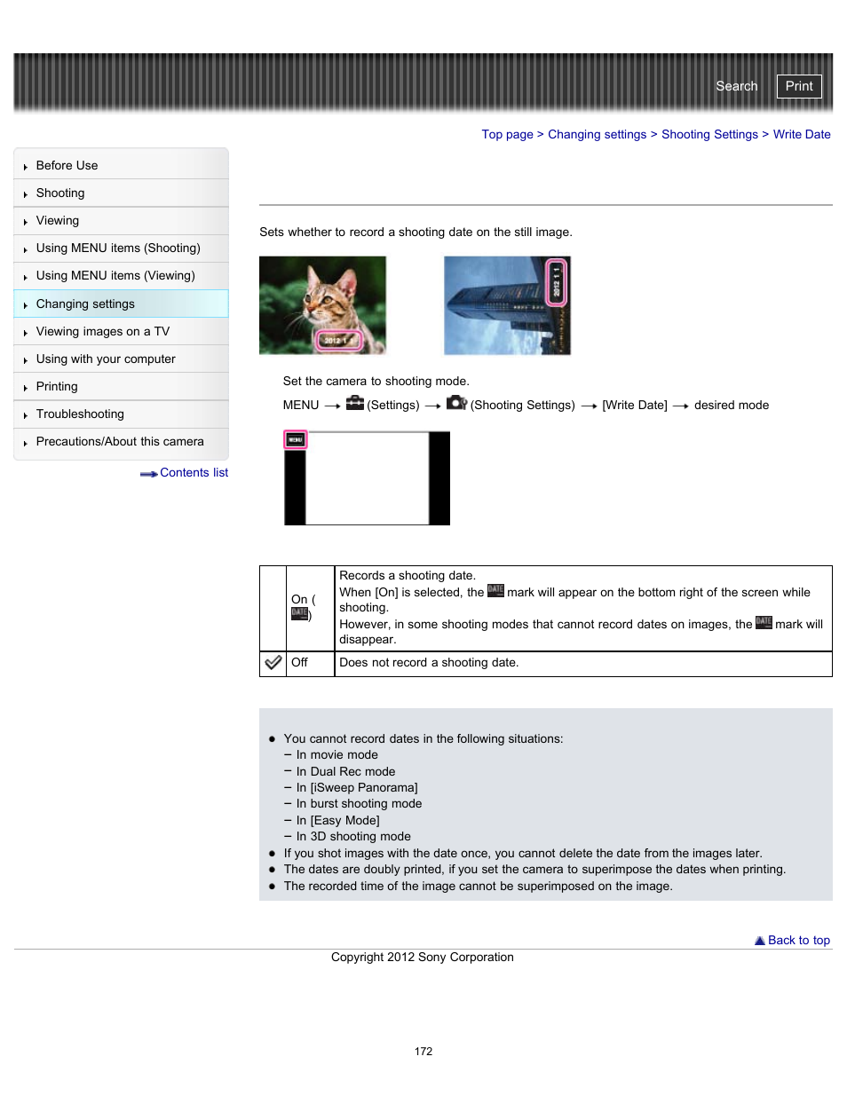 Write date, Cyber-shot user guide | Sony DSC-TX20 User Manual | Page 172 / 262