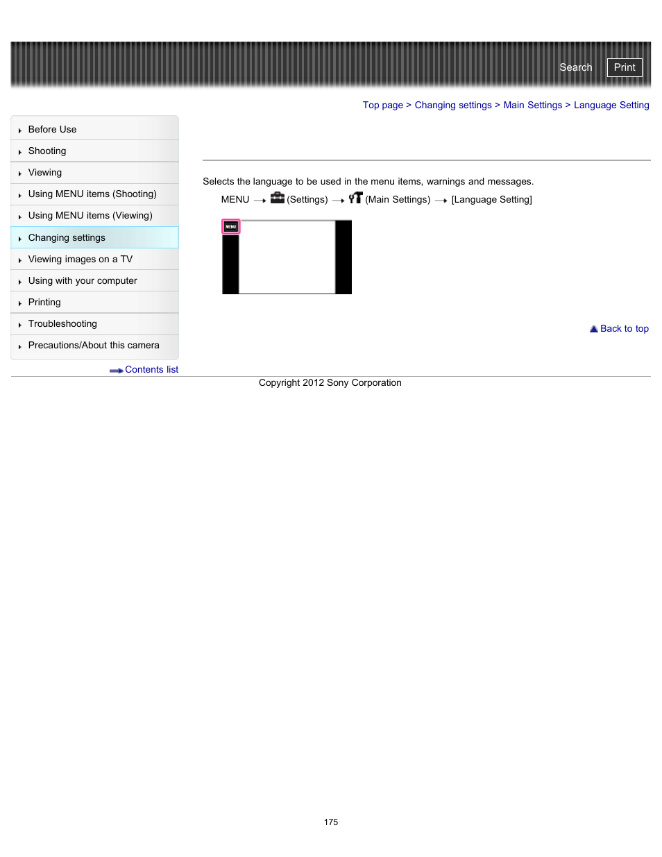 Language setting, Cyber-shot user guide | Sony DSC-TX20 User Manual | Page 175 / 262