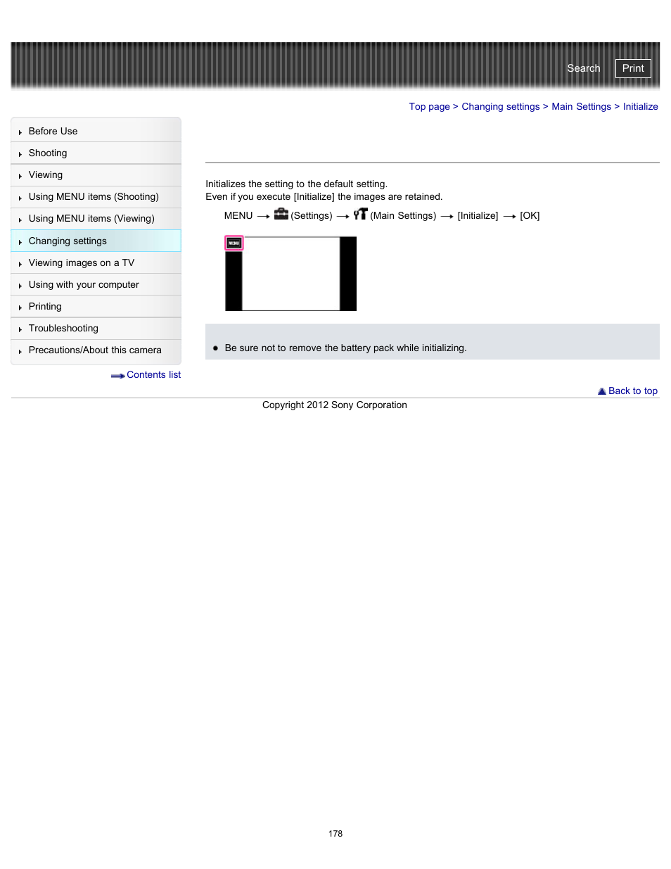 Initialize, Cyber-shot user guide | Sony DSC-TX20 User Manual | Page 178 / 262