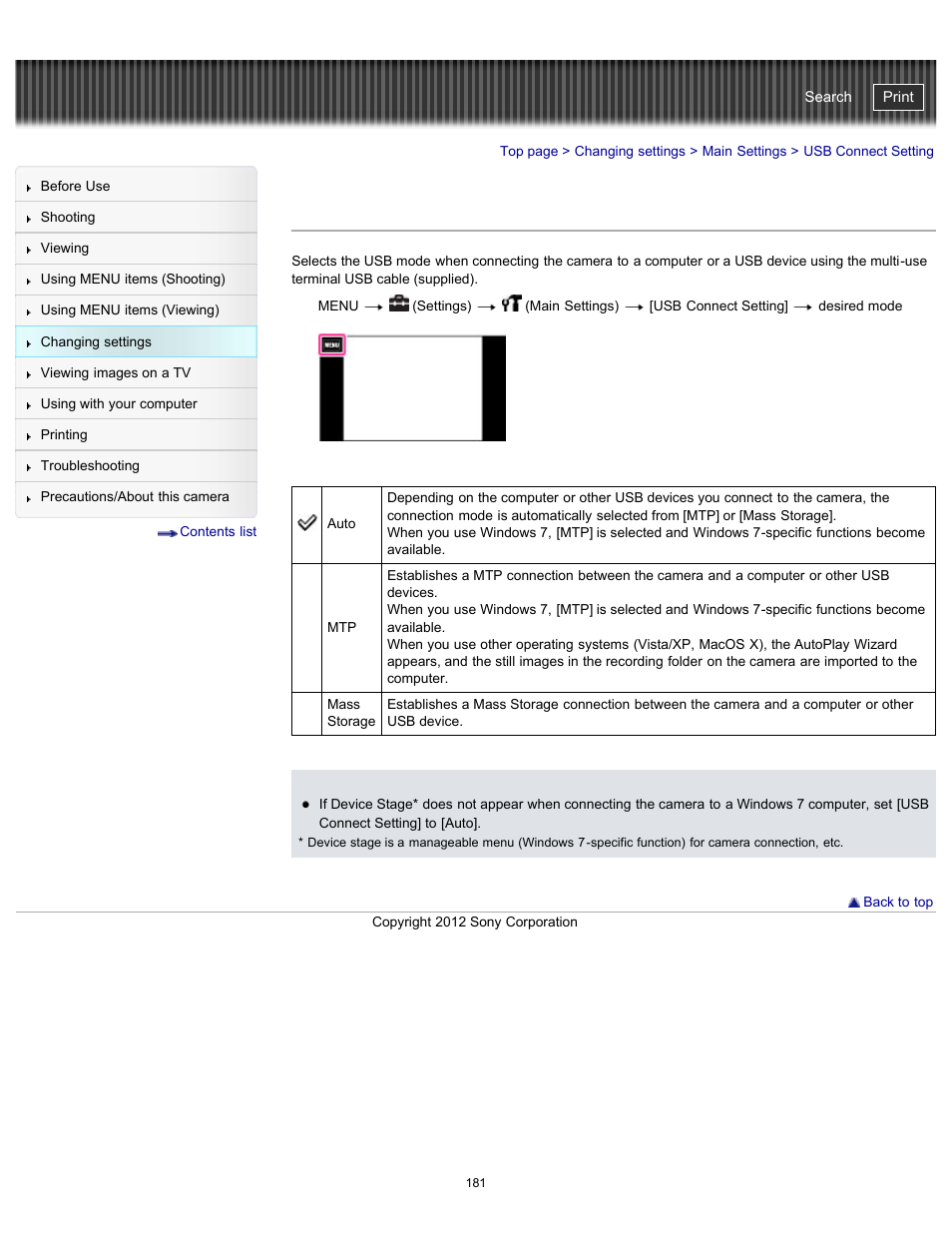 Usb connect setting, Cyber-shot user guide | Sony DSC-TX20 User Manual | Page 181 / 262
