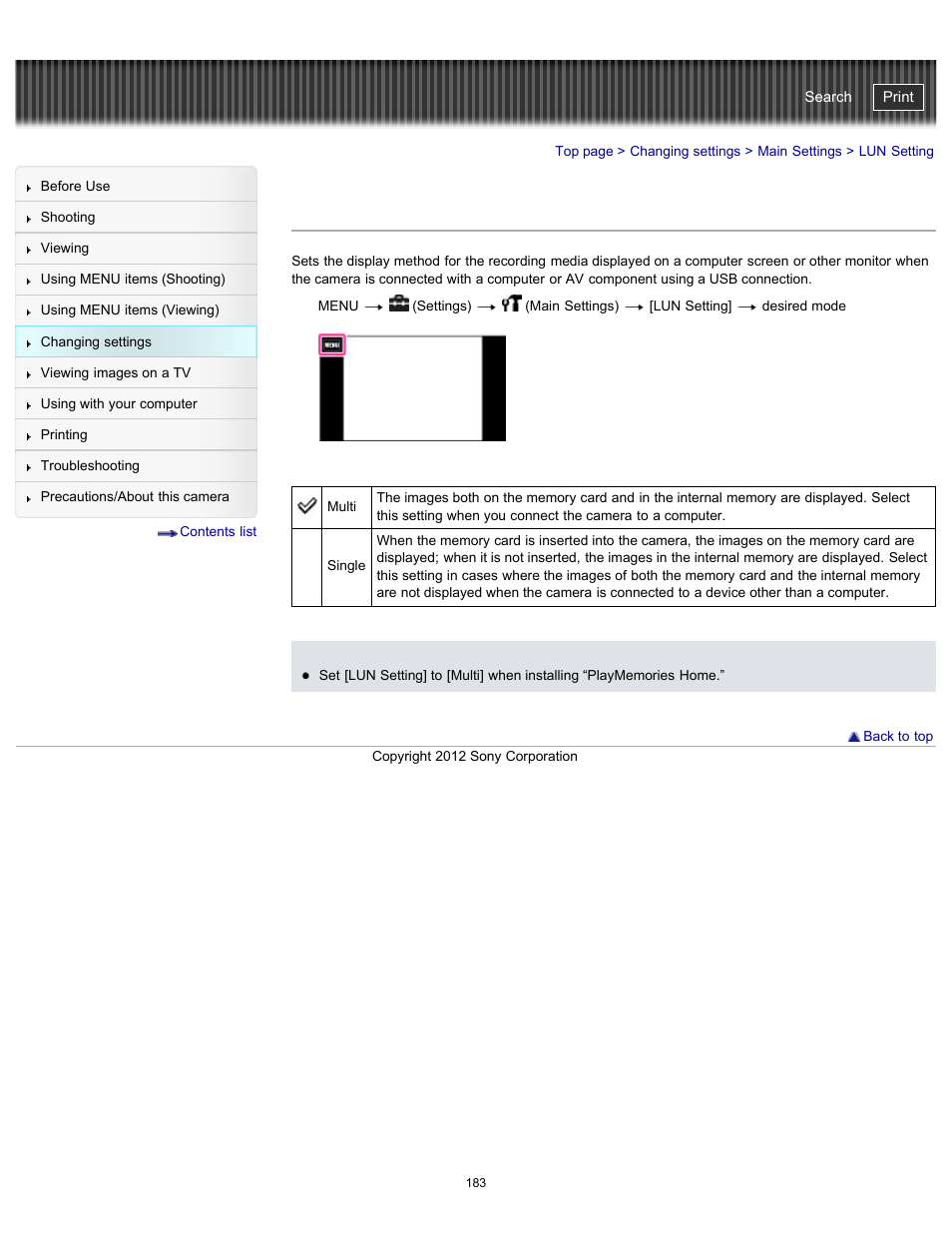 Lun setting, Cyber-shot user guide | Sony DSC-TX20 User Manual | Page 183 / 262