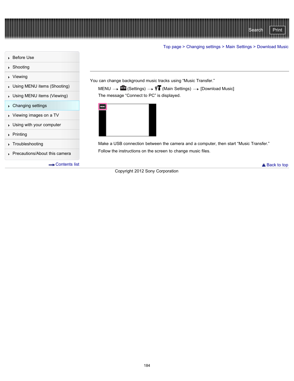 Download music, Cyber-shot user guide | Sony DSC-TX20 User Manual | Page 184 / 262