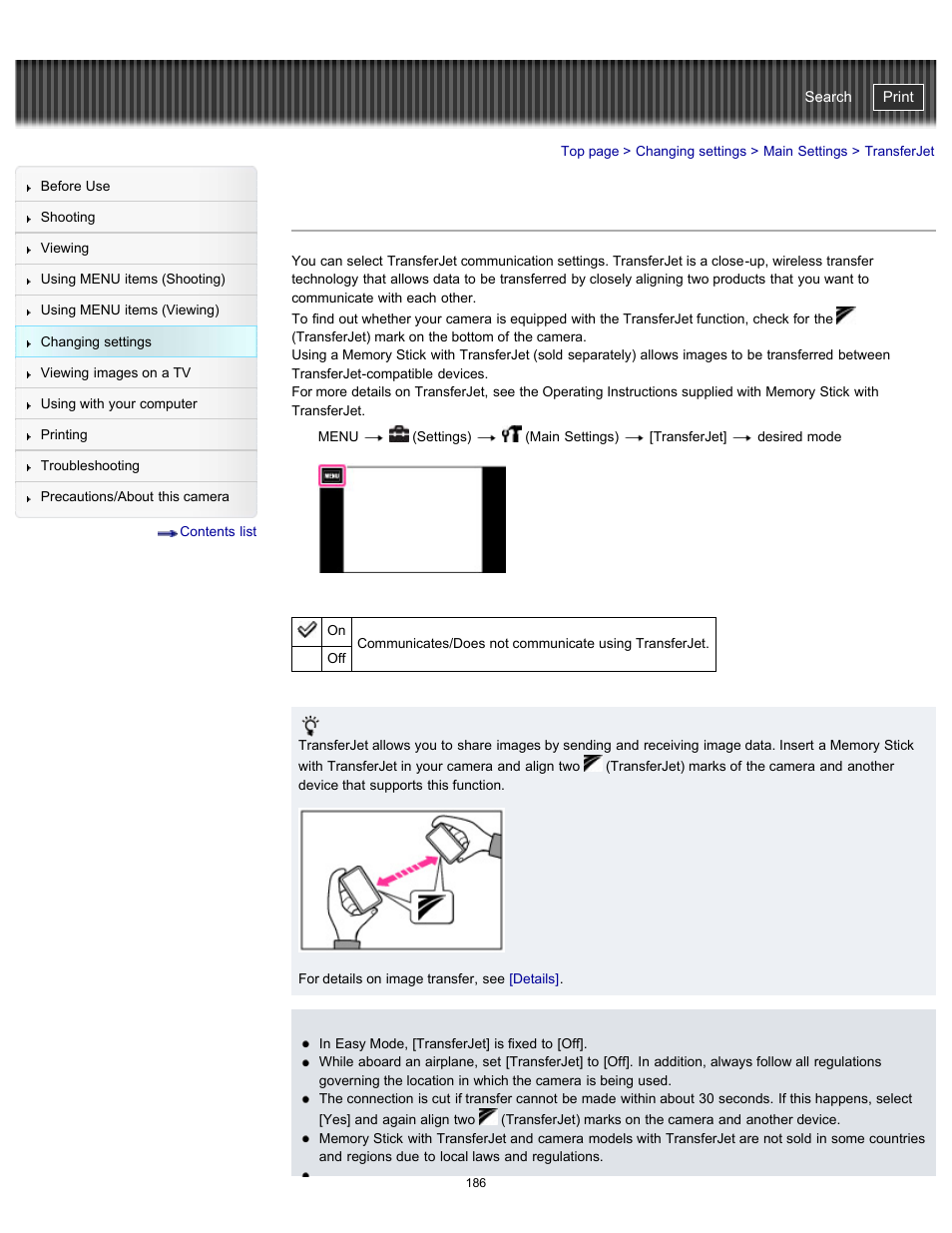 Transferjet, Details, Cyber-shot user guide | Sony DSC-TX20 User Manual | Page 186 / 262