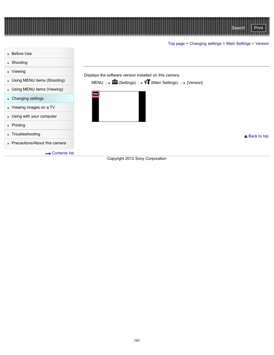 Version, Cyber-shot user guide | Sony DSC-TX20 User Manual | Page 191 / 262