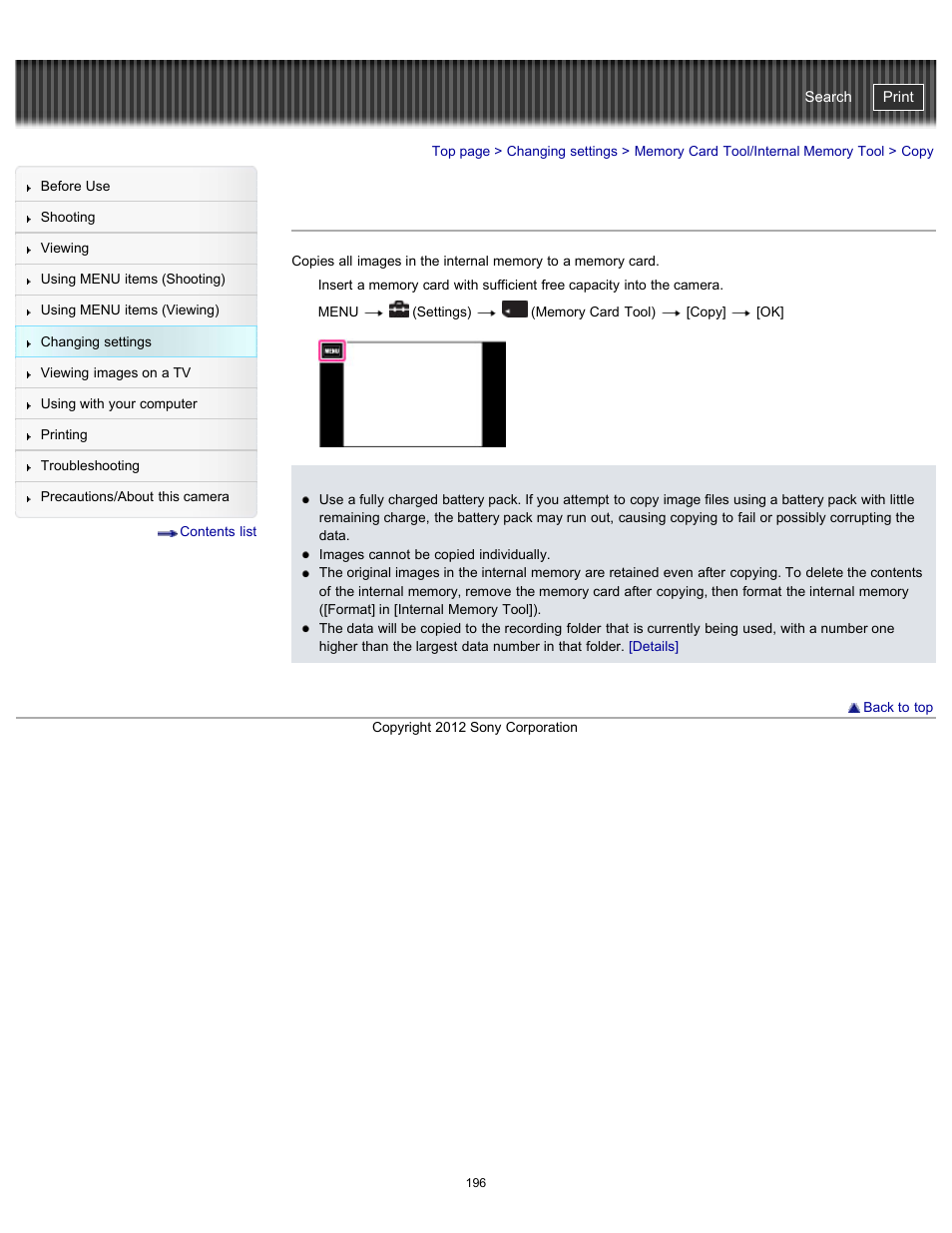 Copy, Details, Cyber-shot user guide | Sony DSC-TX20 User Manual | Page 196 / 262