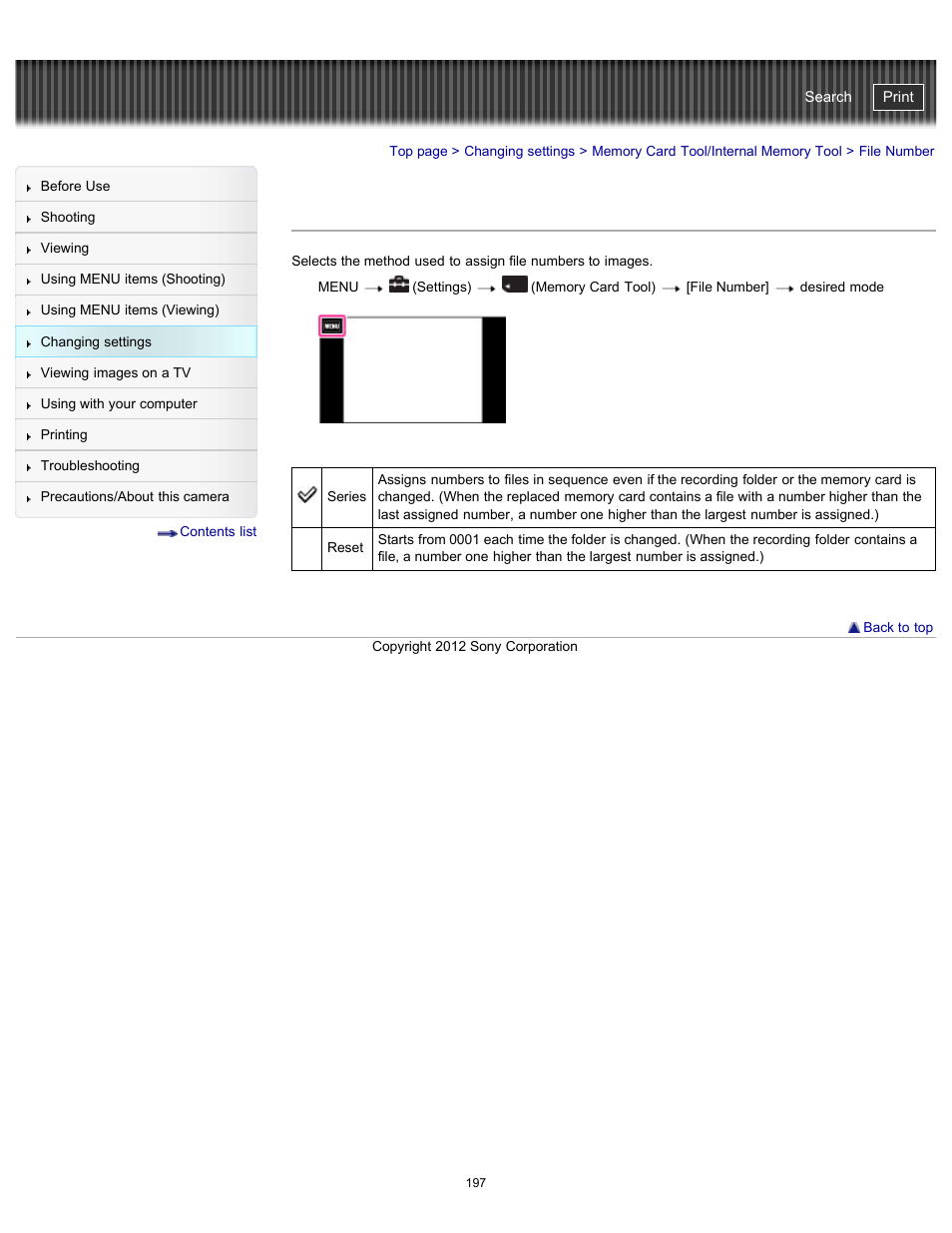 File number, Cyber-shot user guide | Sony DSC-TX20 User Manual | Page 197 / 262