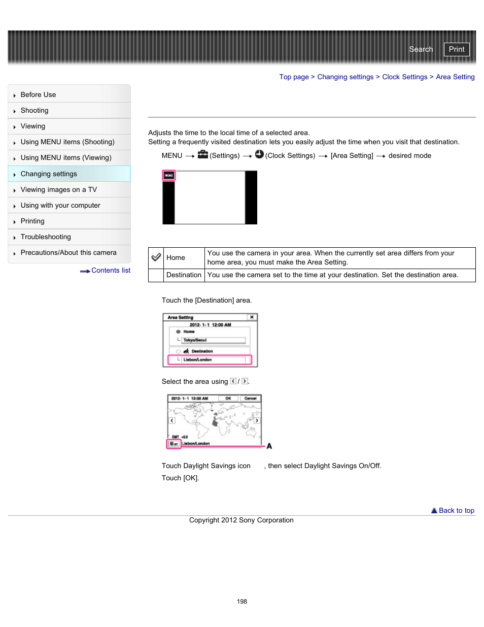 Area setting, Cyber-shot user guide | Sony DSC-TX20 User Manual | Page 198 / 262