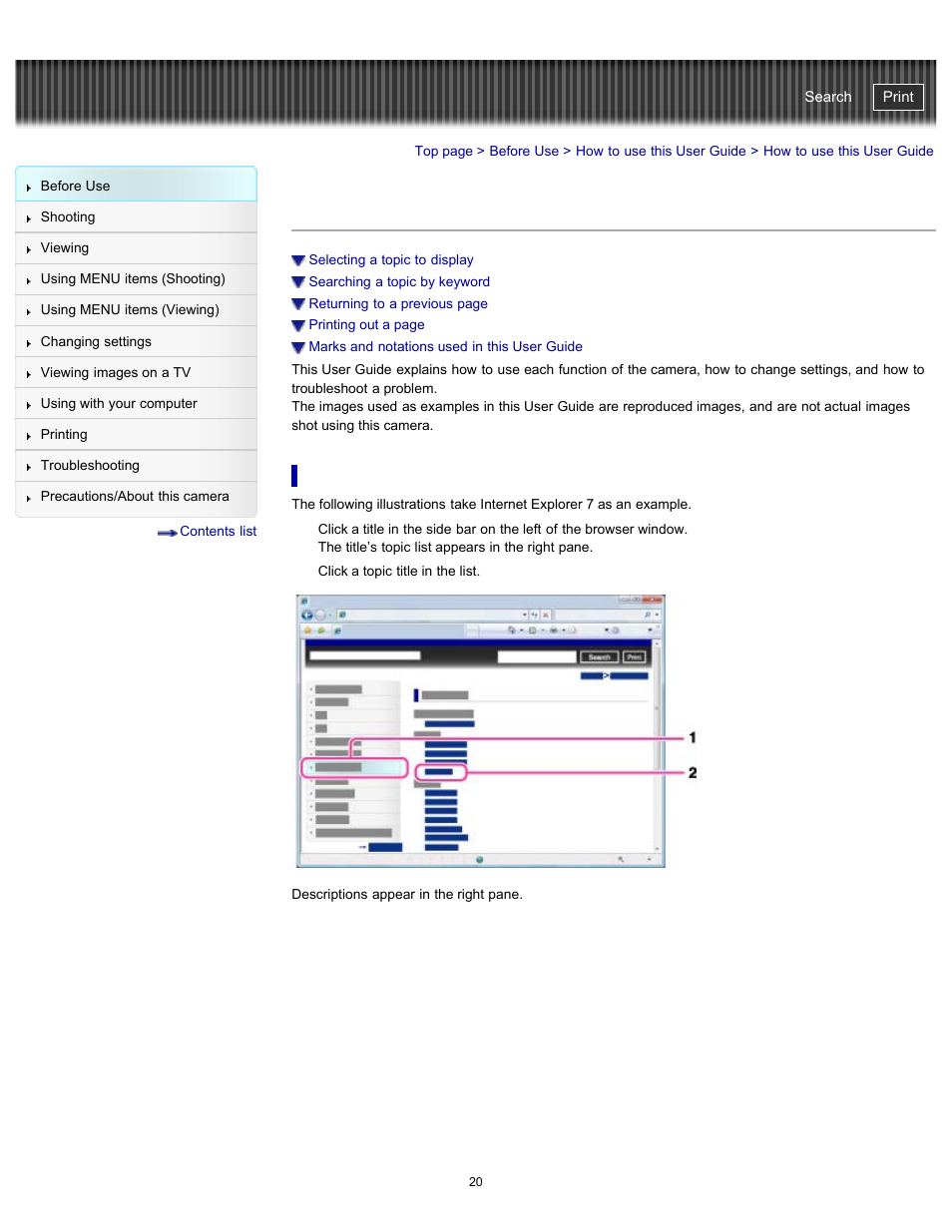 How to use this user guide, Cyber-shot user guide | Sony DSC-TX20 User Manual | Page 20 / 262