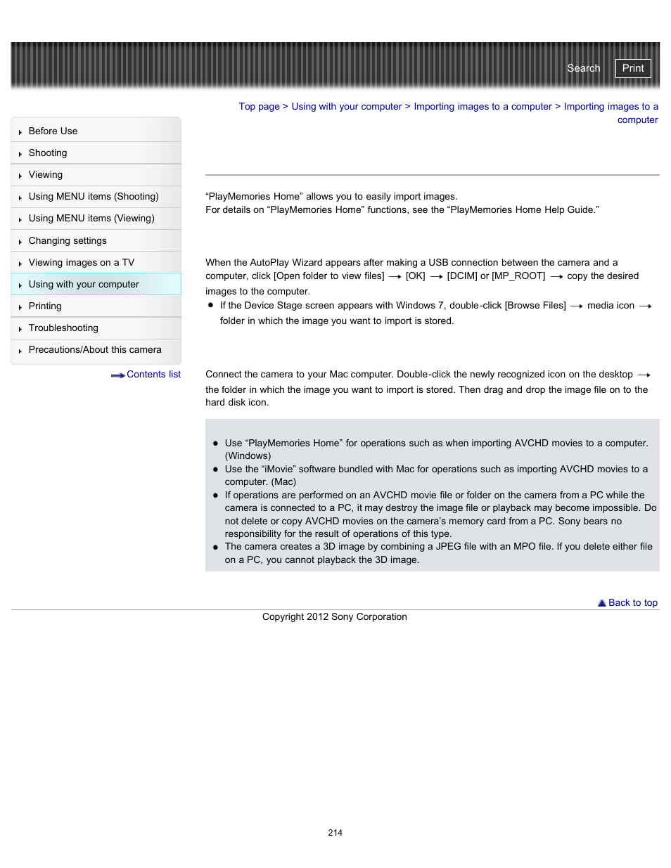 Importing images to a computer, Details, Cyber-shot user guide | Sony DSC-TX20 User Manual | Page 214 / 262