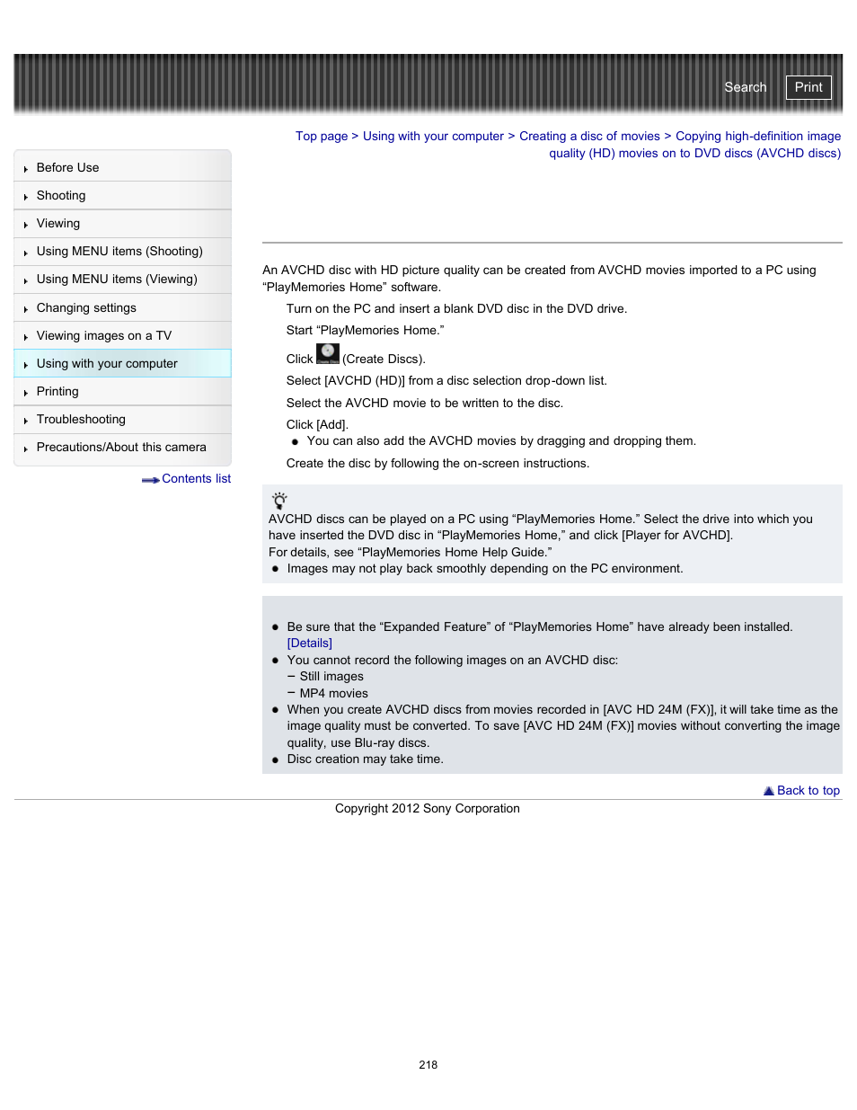 Cyber-shot user guide | Sony DSC-TX20 User Manual | Page 218 / 262