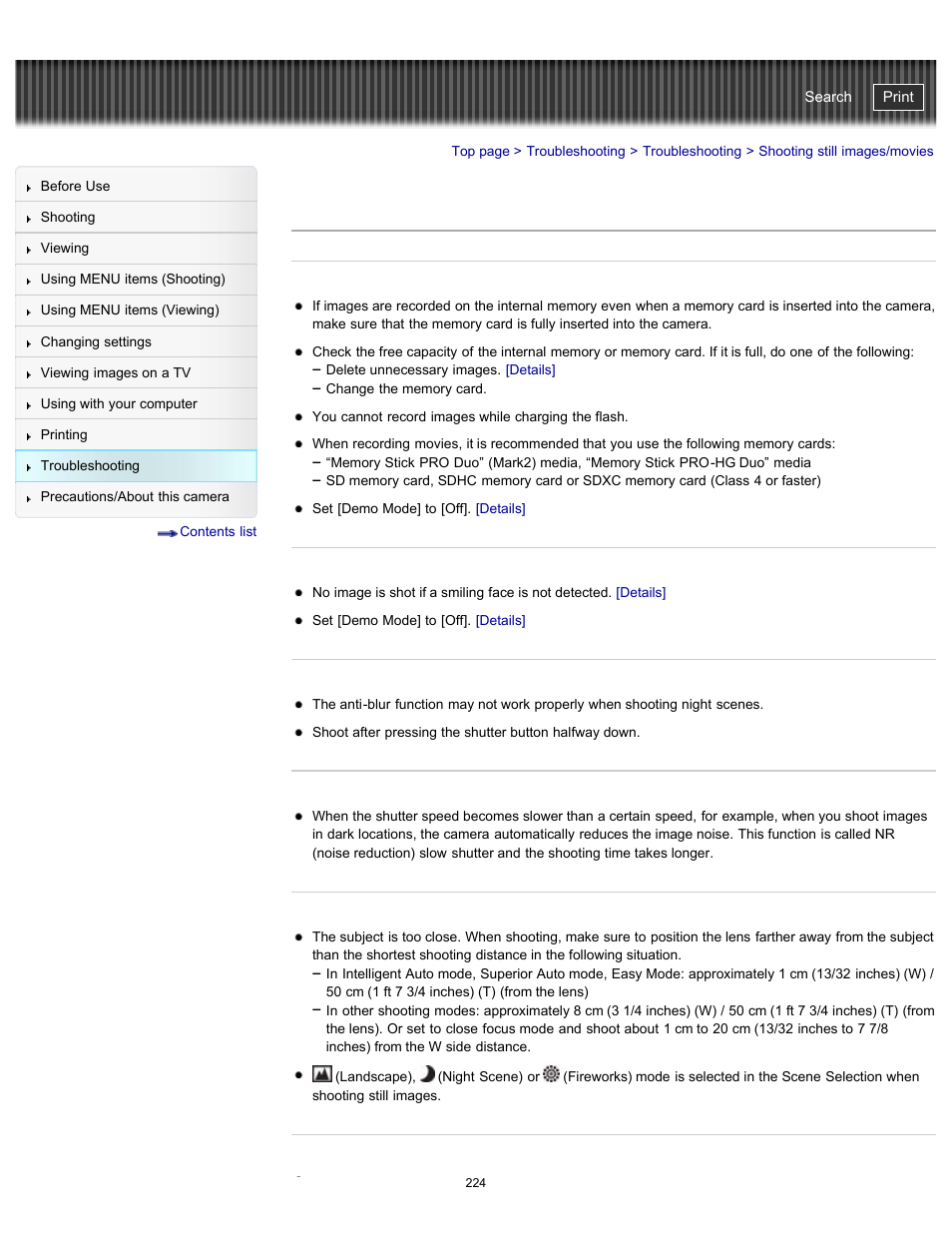 Shooting still images/movies, Cyber-shot user guide | Sony DSC-TX20 User Manual | Page 224 / 262