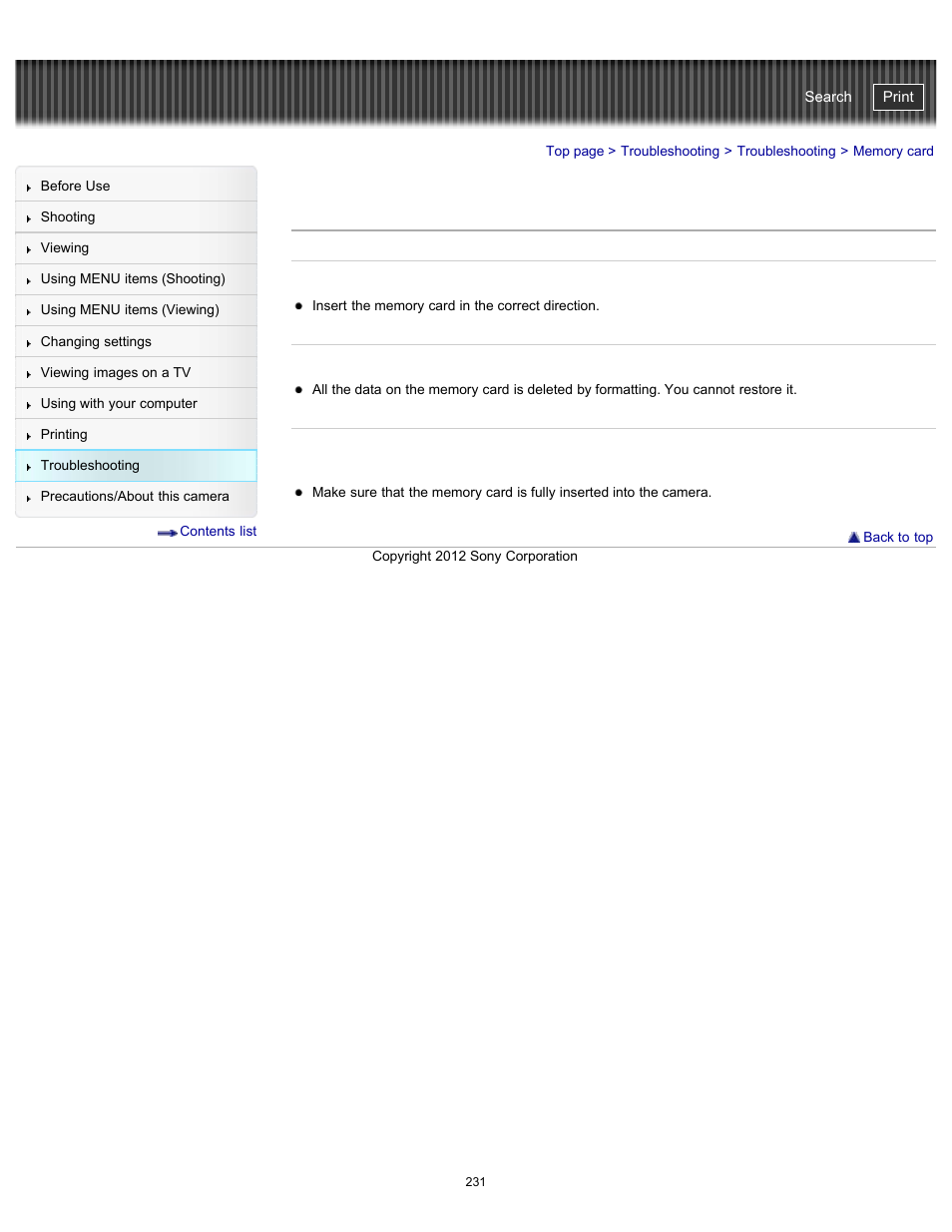 Memory card, Cyber-shot user guide | Sony DSC-TX20 User Manual | Page 231 / 262