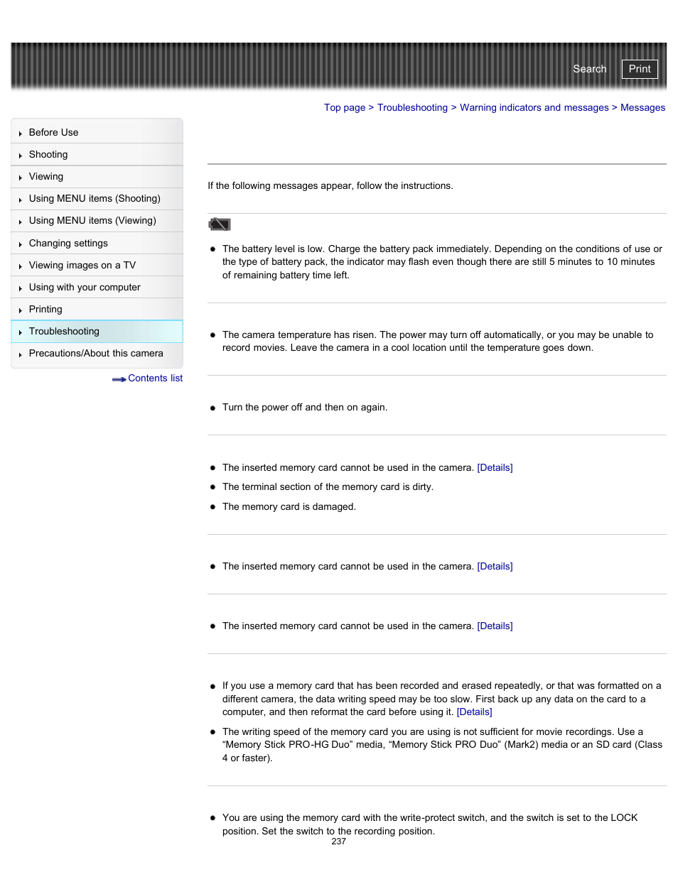 Messages, Cyber-shot user guide | Sony DSC-TX20 User Manual | Page 237 / 262