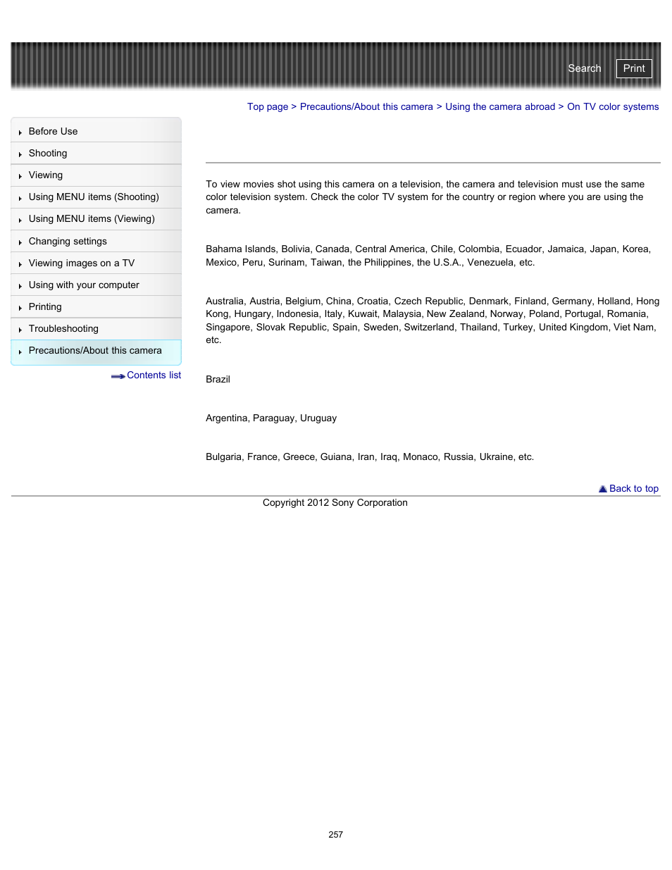 On tv color systems, Details, Cyber-shot user guide | Sony DSC-TX20 User Manual | Page 257 / 262