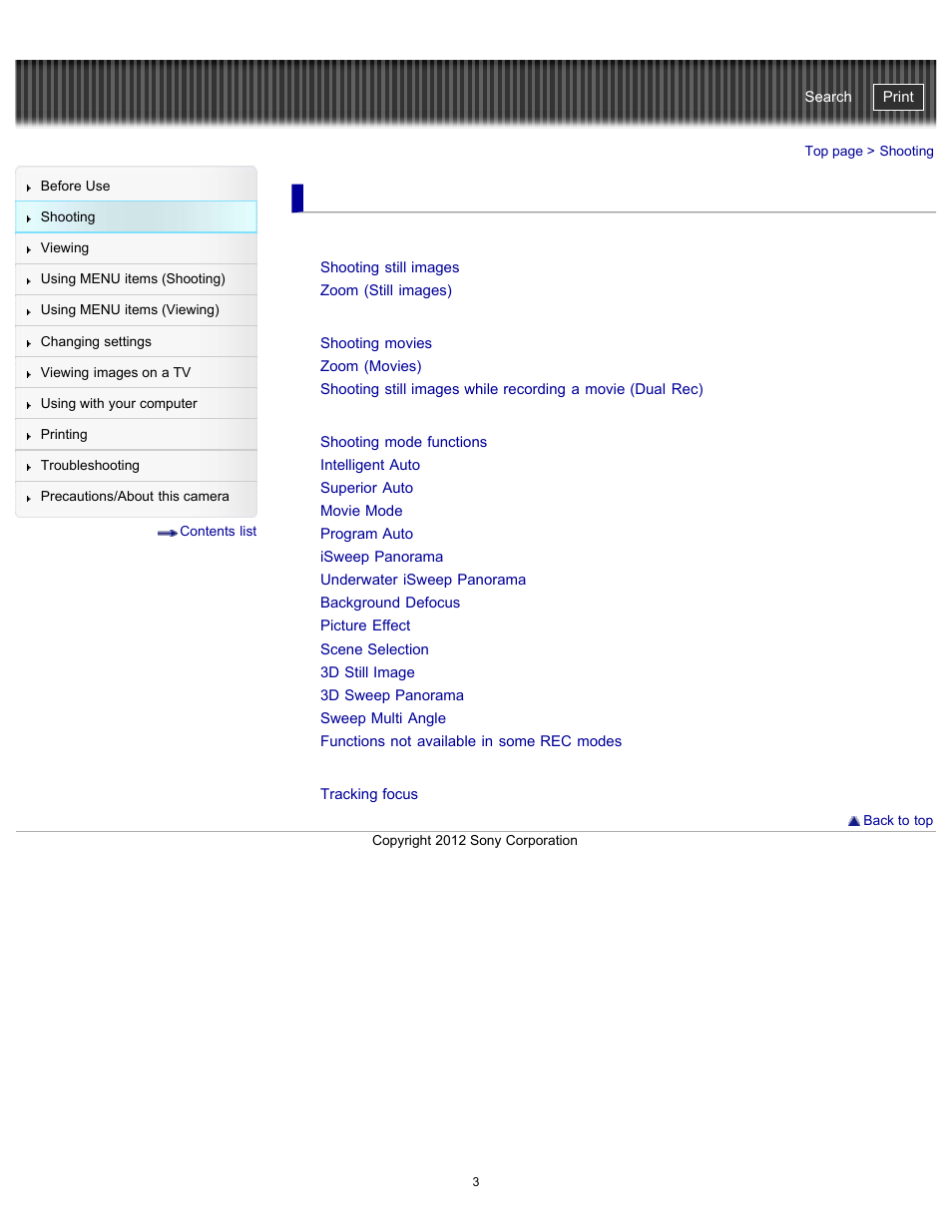 Shooting, Cyber-shot user guide | Sony DSC-TX20 User Manual | Page 3 / 262
