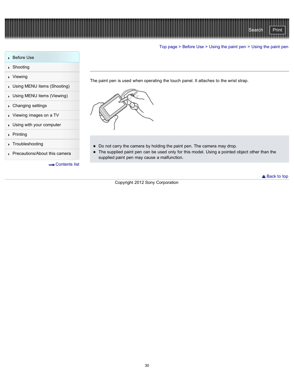 Using the paint pen, Cyber-shot user guide | Sony DSC-TX20 User Manual | Page 30 / 262