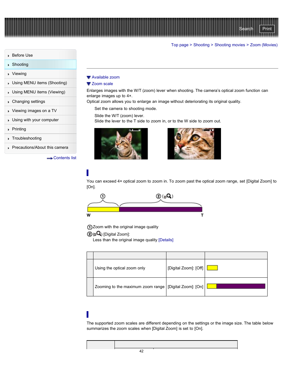 Zoom (movies), Cyber-shot user guide | Sony DSC-TX20 User Manual | Page 42 / 262