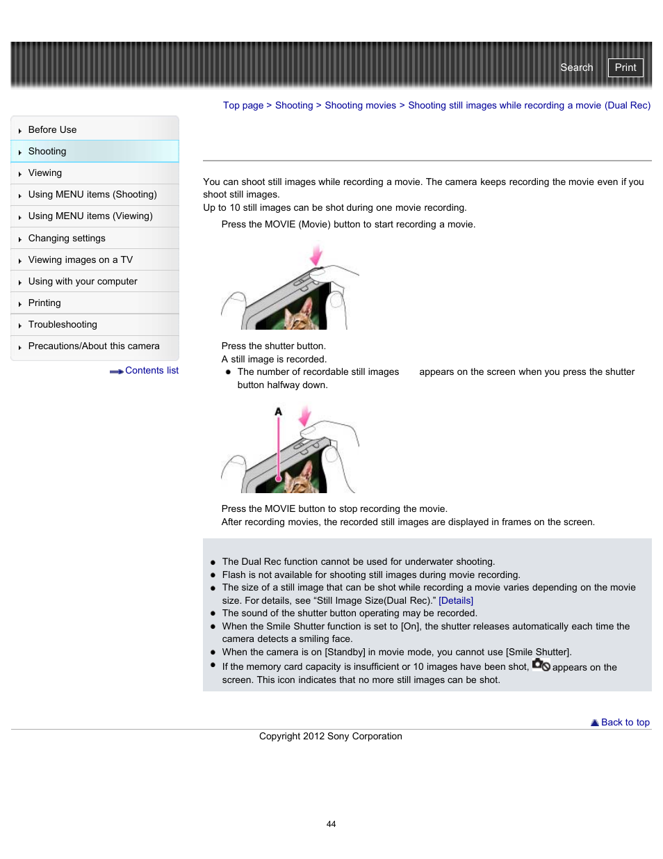 Cyber-shot user guide | Sony DSC-TX20 User Manual | Page 44 / 262