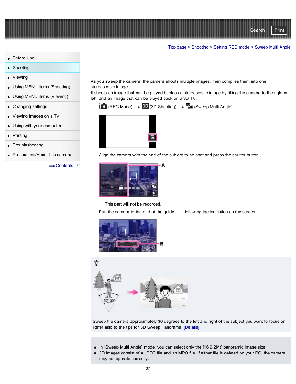 Sweep multi angle, Details, Cyber-shot user guide | Sony DSC-TX20 User Manual | Page 67 / 262