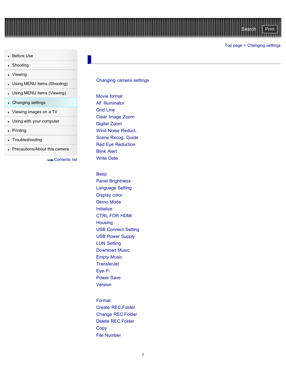 Changing settings | Sony DSC-TX20 User Manual | Page 7 / 262