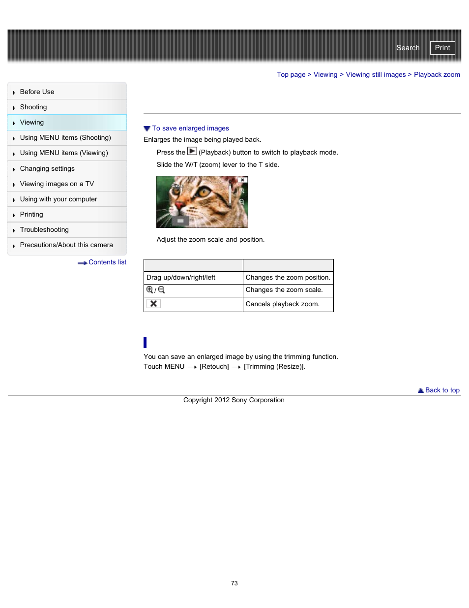 Playback zoom, Cyber-shot user guide | Sony DSC-TX20 User Manual | Page 73 / 262