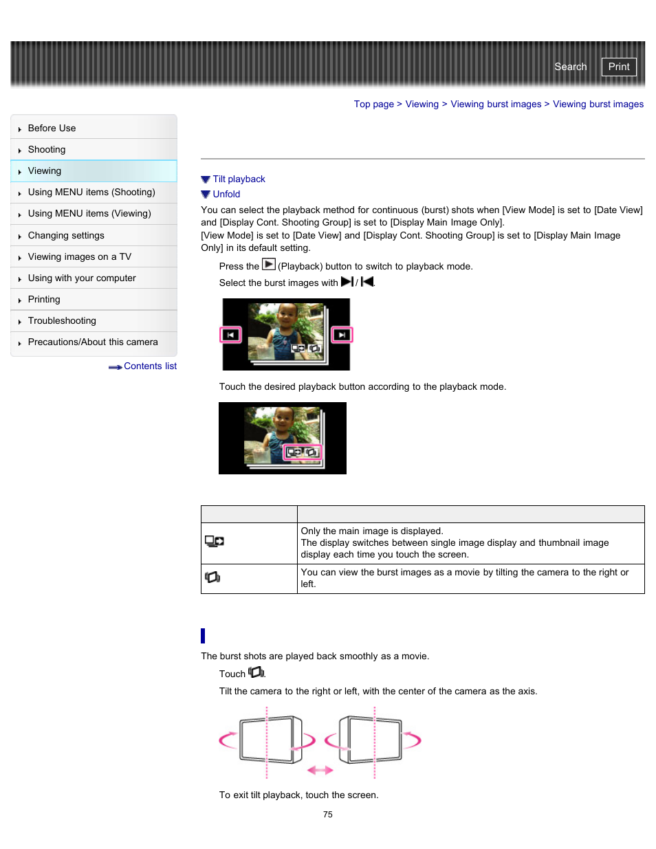 Viewing burst images, Cyber-shot user guide | Sony DSC-TX20 User Manual | Page 75 / 262