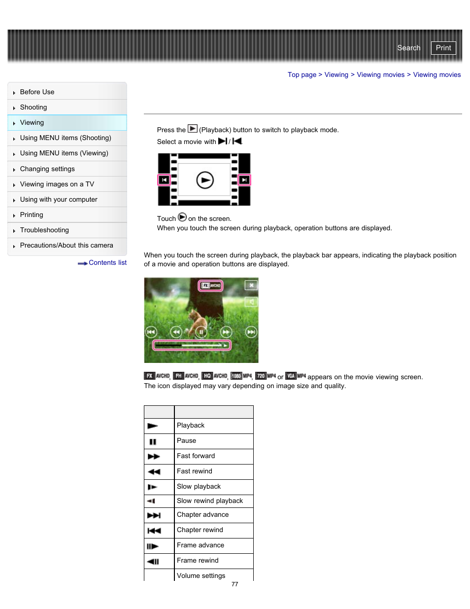 Viewing movies, Cyber-shot user guide | Sony DSC-TX20 User Manual | Page 77 / 262