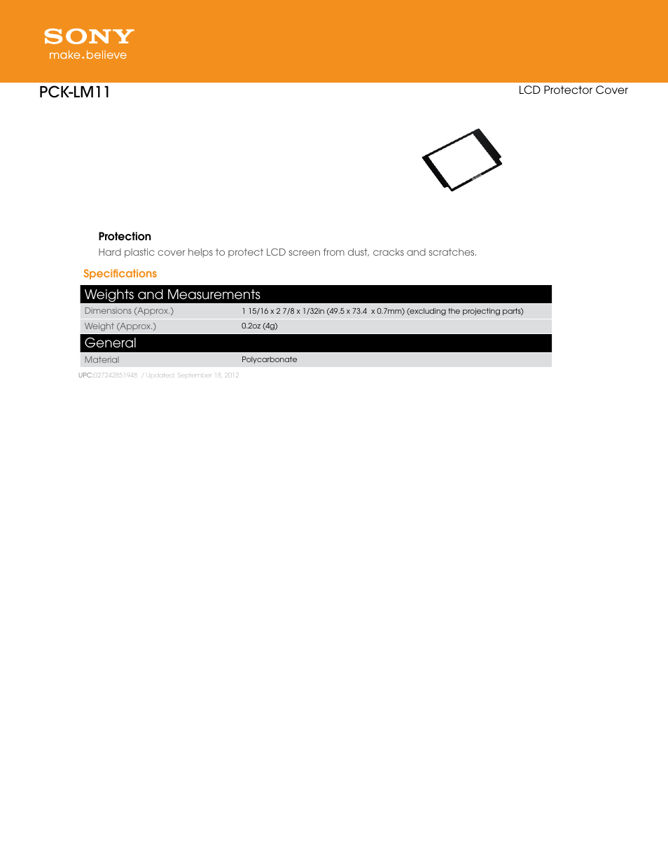 Sony PCK-LM11 User Manual | 1 page