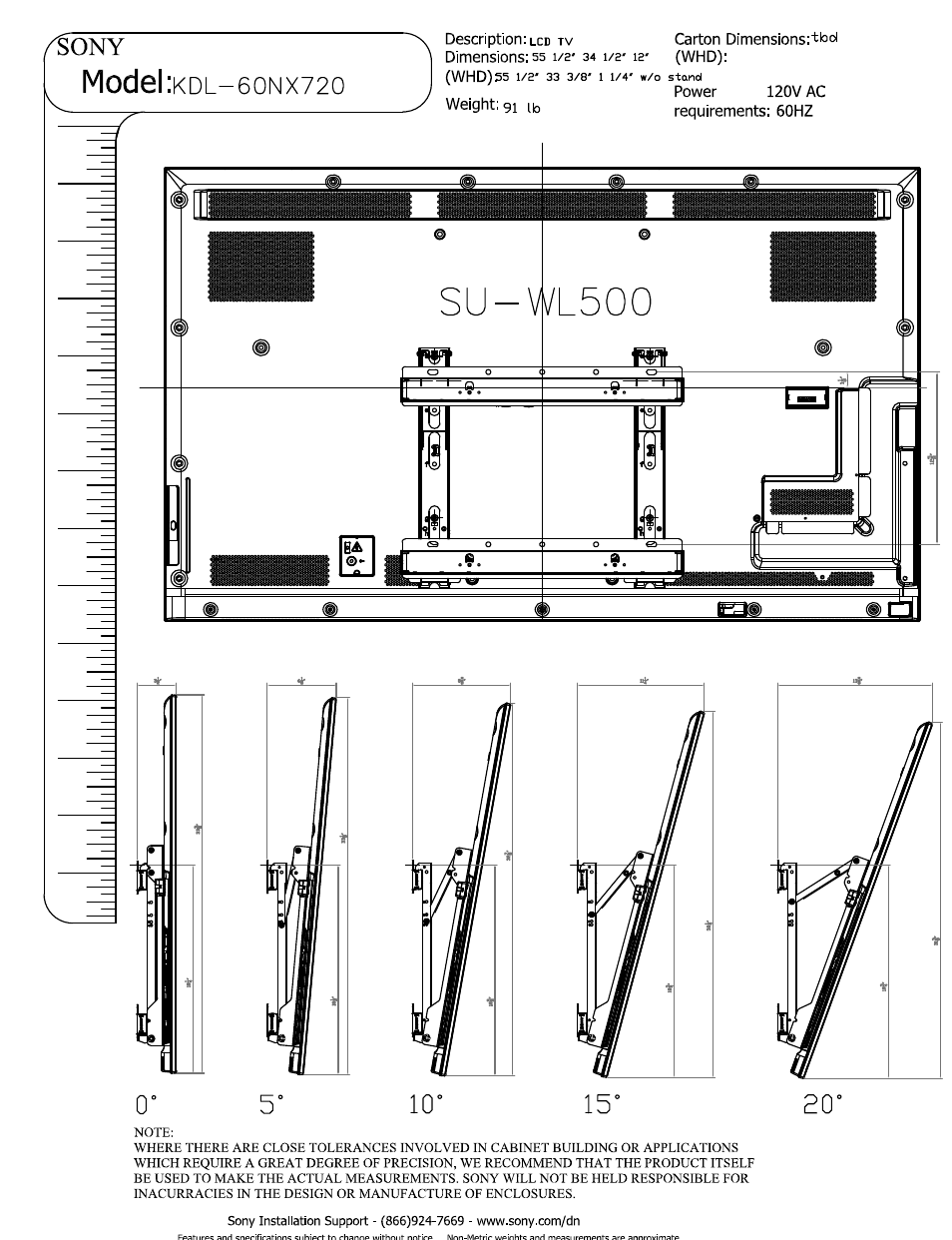 Su-wl500, Model | Sony KDL-60NX720 User Manual | Page 3 / 5