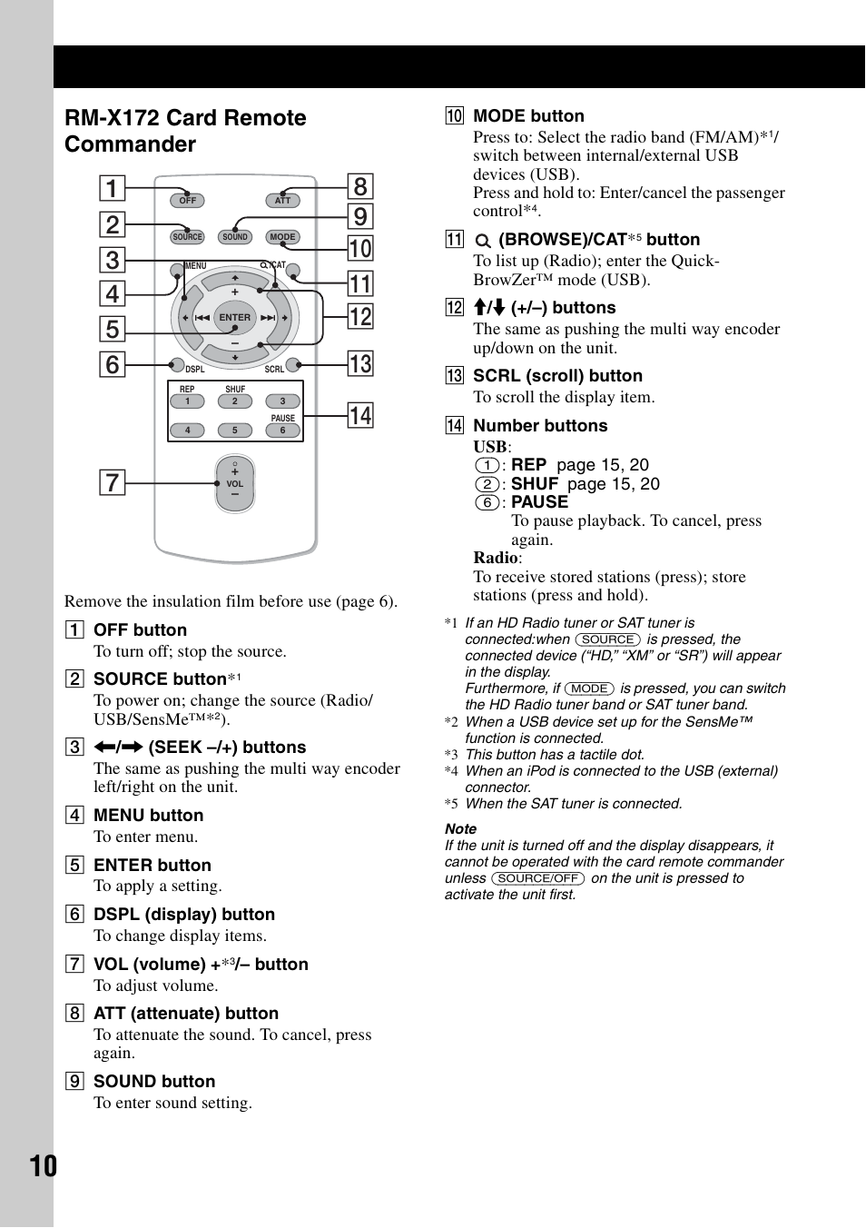 Rm-x172 card remote commander | Sony DSX-S200X User Manual | Page 10 / 104