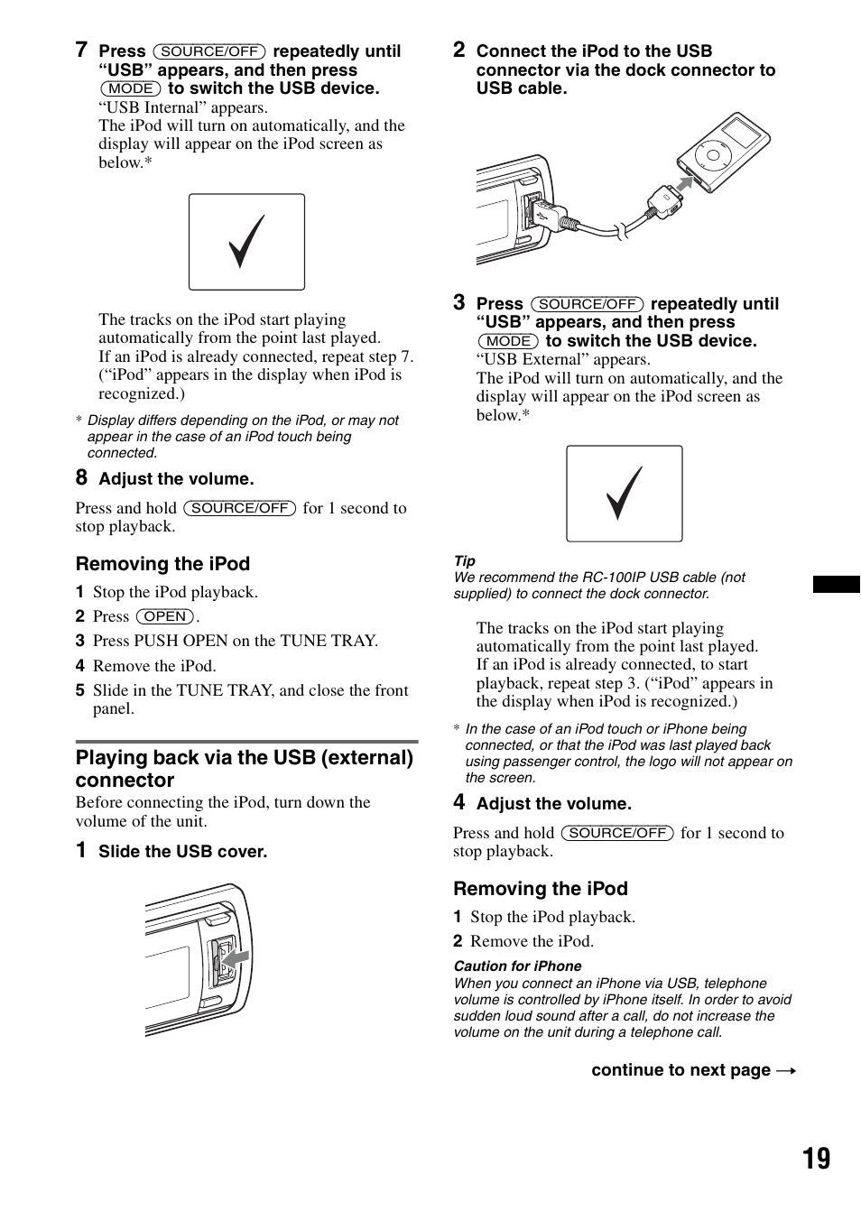 Playing back via the usb (external) connector | Sony DSX-S200X User Manual | Page 19 / 104