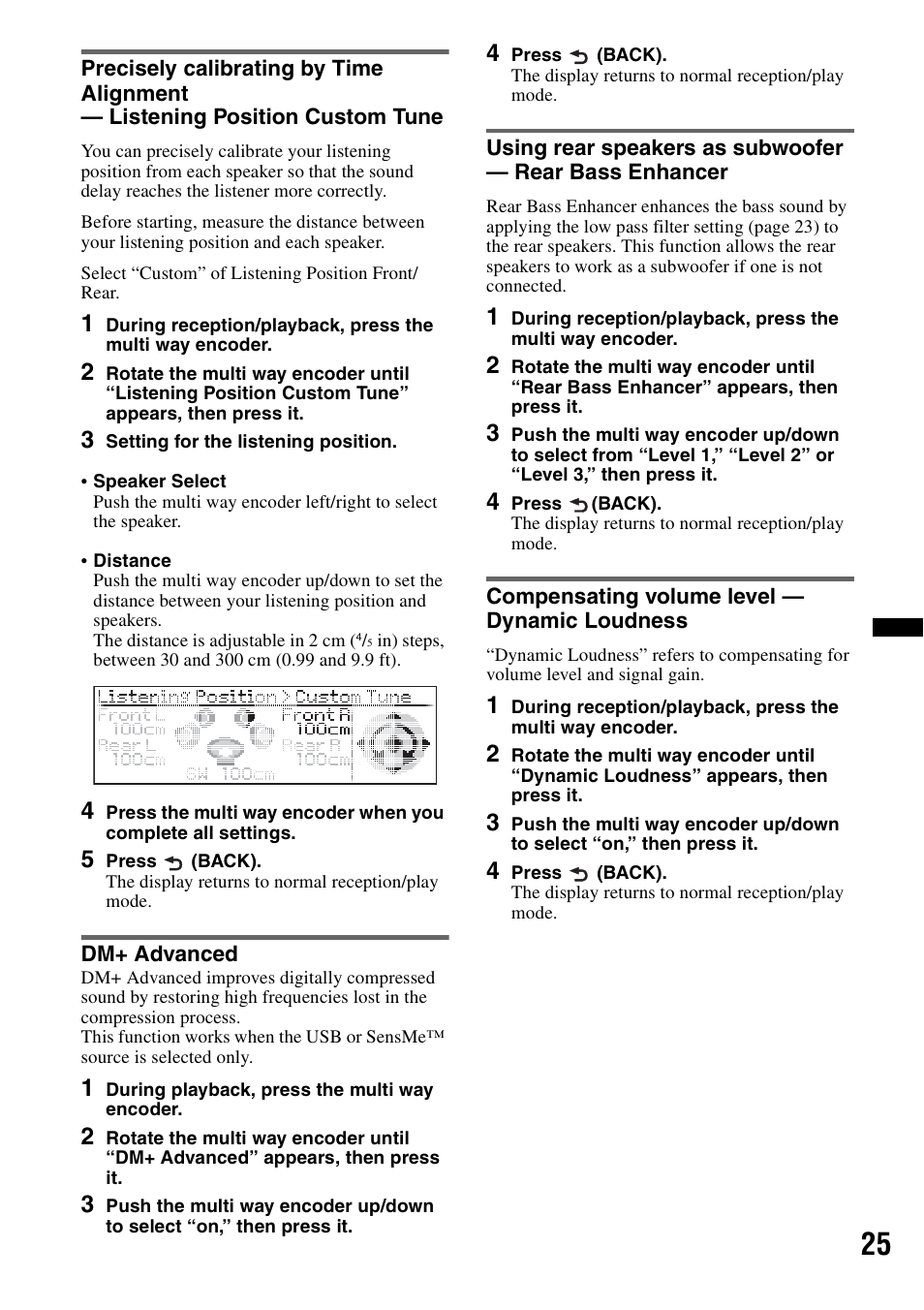 Dm+ advanced, Compensating volume level - dynamic loudness | Sony DSX-S200X User Manual | Page 25 / 104