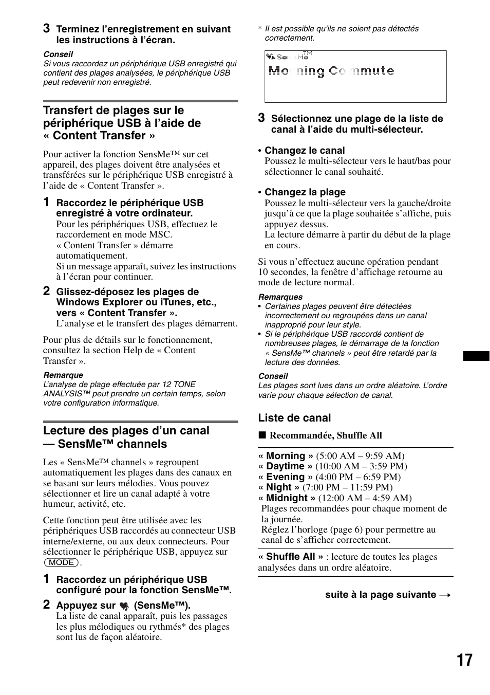 Lecture des plages d’un canal - sensme™ channels | Sony DSX-S200X User Manual | Page 49 / 104