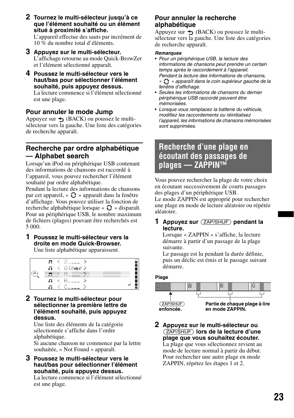Recherche par ordre alphabétique - alphabet search, Recherche par ordre alphabétique — alphabet search | Sony DSX-S200X User Manual | Page 55 / 104