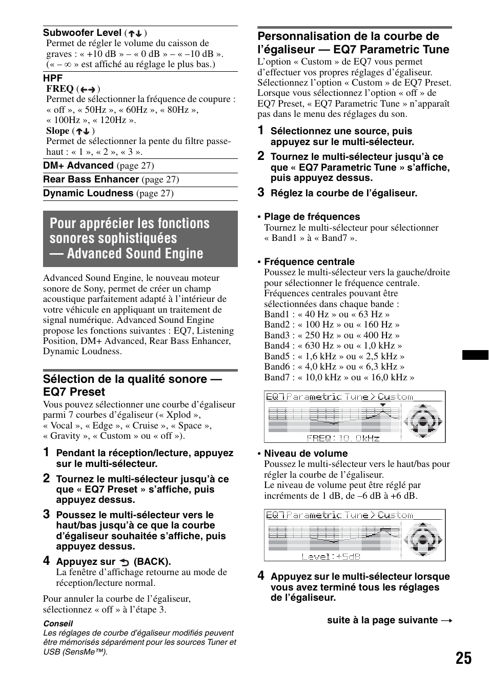 Sélection de la qualité sonore - eq7 preset | Sony DSX-S200X User Manual | Page 57 / 104