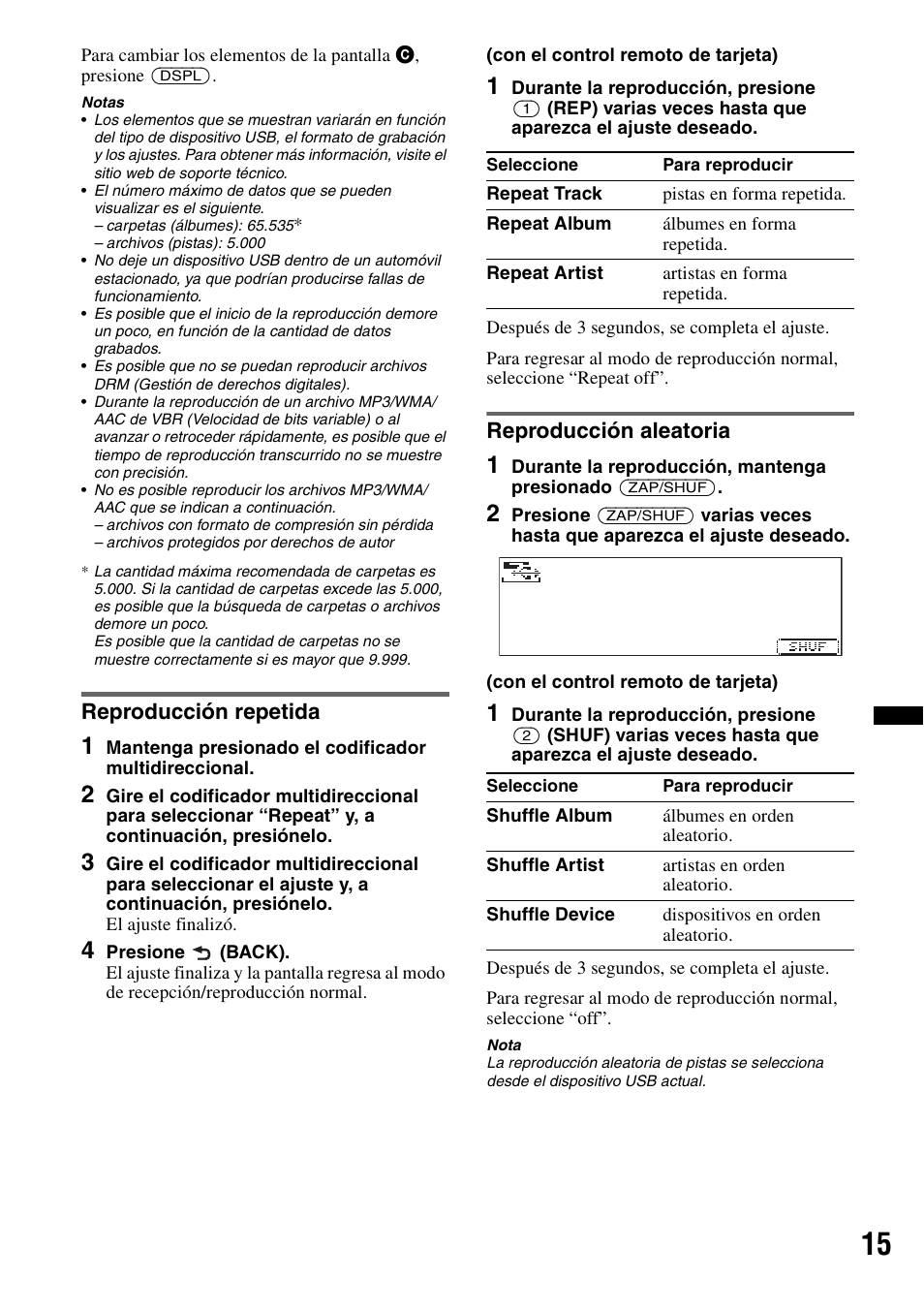 Reproducción repetida, Reproducción aleatoria, Reproducción repetida reproducción aleatoria | Sony DSX-S200X User Manual | Page 81 / 104