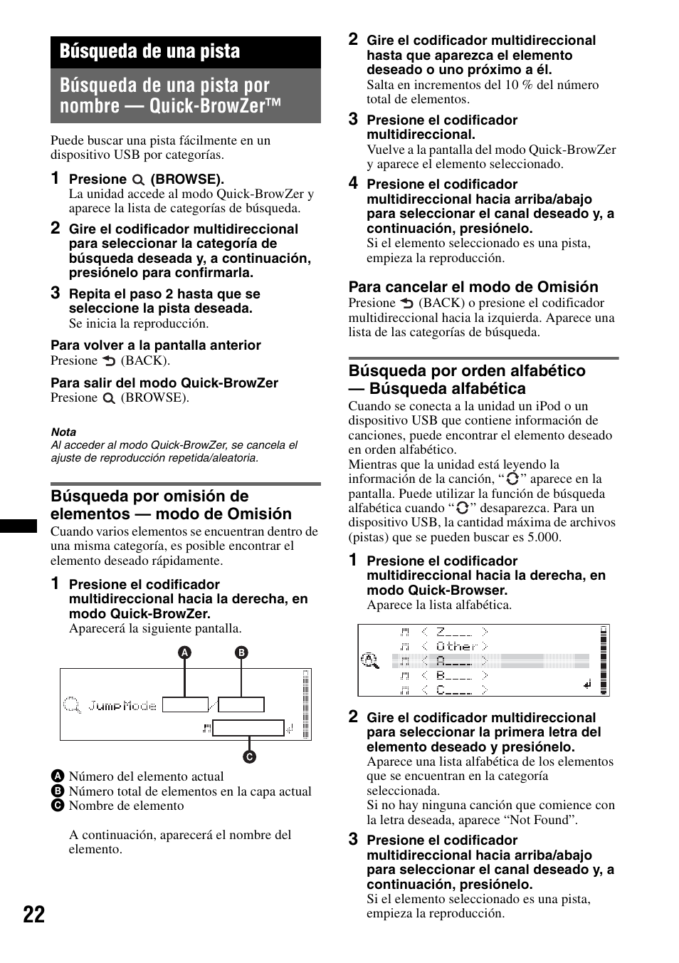 Búsqueda de una pista, Búsqueda de una pista por nombre - quick-browzer, Búsqueda de una pista por nombre — quick-browzer | Sony DSX-S200X User Manual | Page 88 / 104
