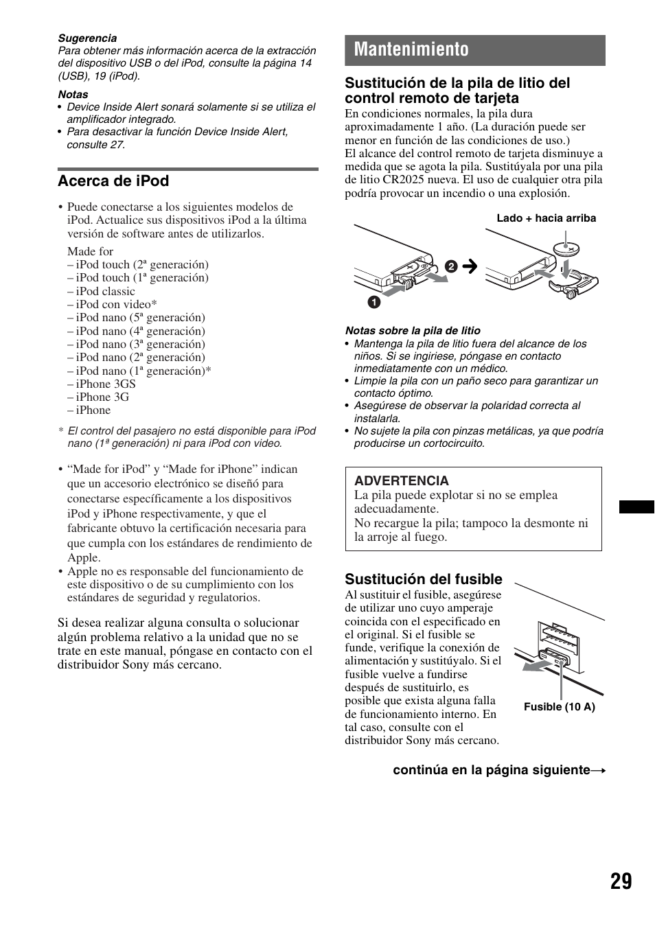 Acerca de ipod, Mantenimiento | Sony DSX-S200X User Manual | Page 95 / 104