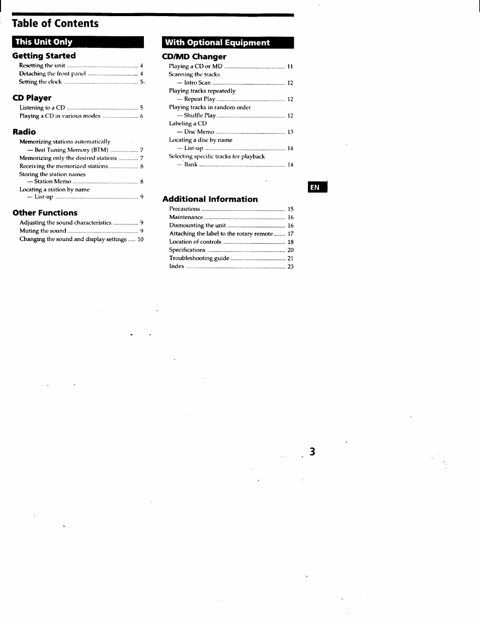 Sony CDX-C460 User Manual | Page 3 / 23