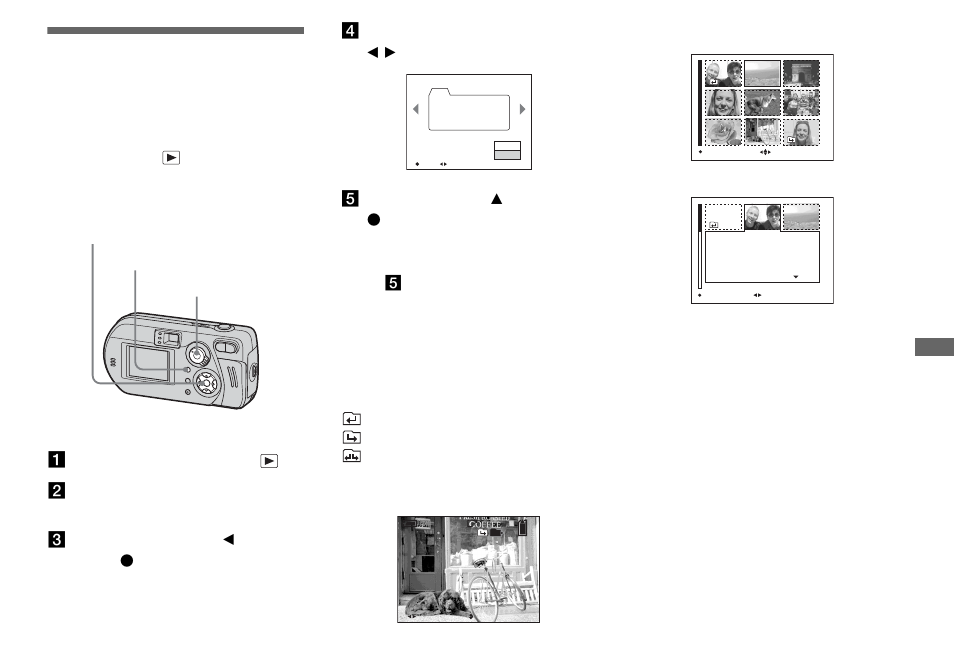 Advanced still image viewing, Selecting the folder and playing back images, Selecting the folder and playing back | Images – folder, Folder | Sony DSC-P92 User Manual | Page 57 / 116