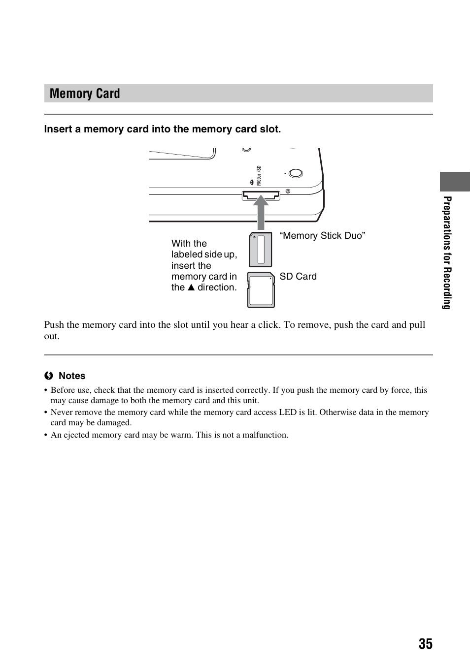 Memory card | Sony VBD-MA1 User Manual | Page 35 / 84