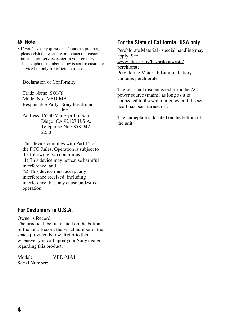 Sony VBD-MA1 User Manual | Page 4 / 84