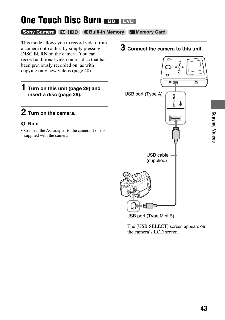 One touch disc burn | Sony VBD-MA1 User Manual | Page 43 / 84