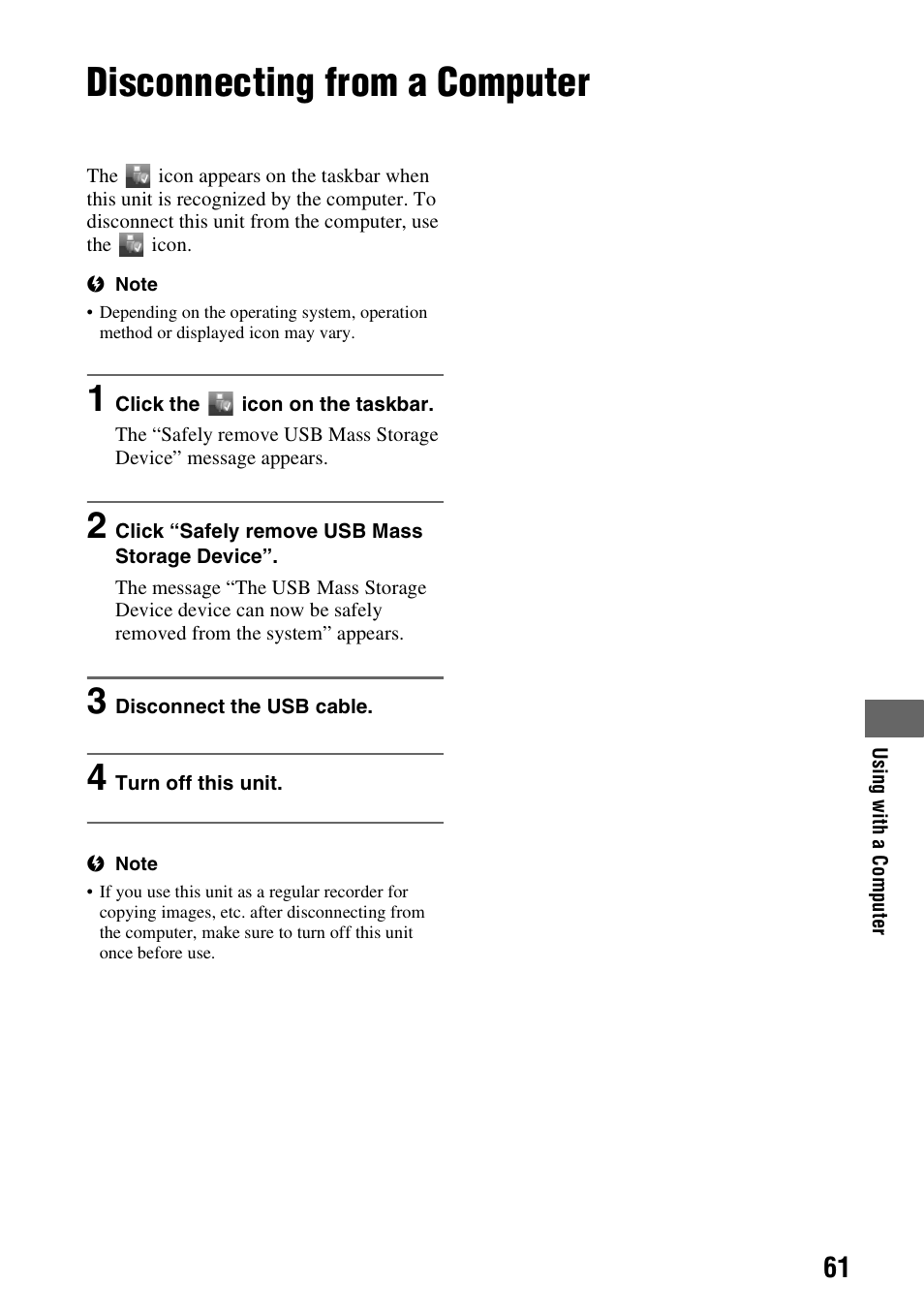 Disconnecting from a computer | Sony VBD-MA1 User Manual | Page 61 / 84