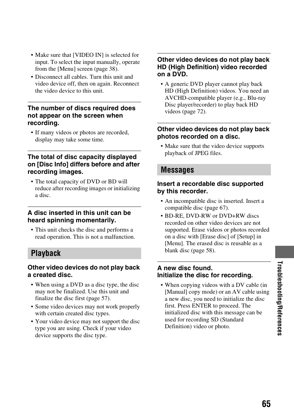 Playback messages | Sony VBD-MA1 User Manual | Page 65 / 84