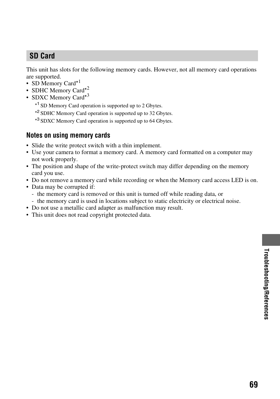 Sd card | Sony VBD-MA1 User Manual | Page 69 / 84