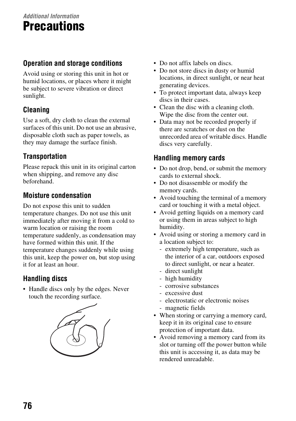 Additional information, Precautions | Sony VBD-MA1 User Manual | Page 76 / 84