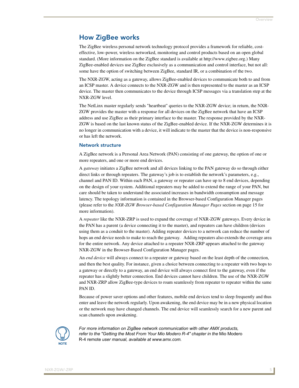 How zigbee works, Network structure | AMX NetLinx ZigBee Compatible Gateway and Repeater NXR-ZGW/-ZRP User Manual | Page 11 / 42