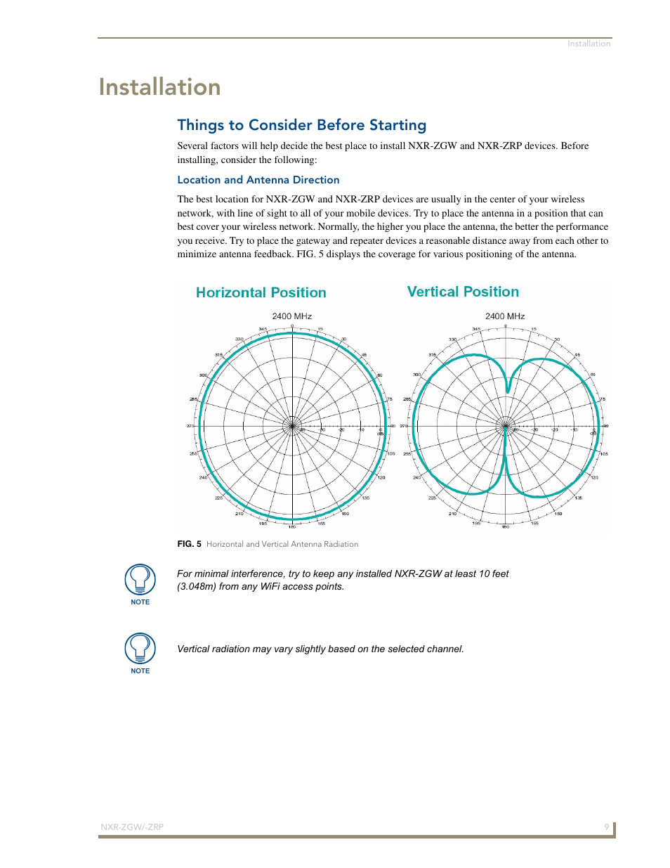 Installation, Things to consider before starting, Location and antenna direction | AMX NetLinx ZigBee Compatible Gateway and Repeater NXR-ZGW/-ZRP User Manual | Page 15 / 42